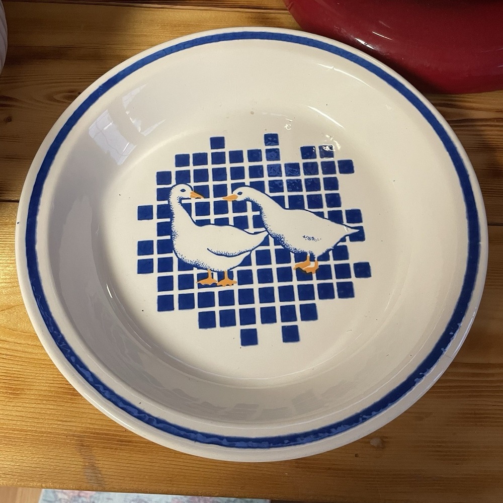 Vintage Blue Goose Stoneware Pie Plate - 10.25" Mount Clemens Pottery